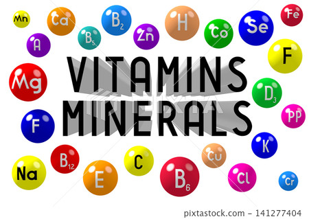 Colorful minerals and vitamins - 3D illustration 141277404