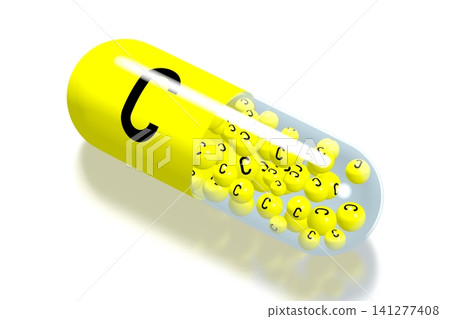 Vitamin C concept - yellow pill on white background - 3D illustration Vitamin C concept - yellow pill on white background - 3D illustration 141277408