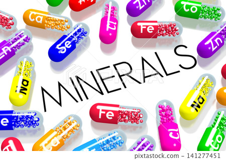 Colorful minerals on white background - 3D illustration Colorful minerals on white background - 3D illustration 141277451