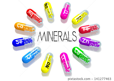 Colorful minerals on white background - 3D illustration Colorful minerals on white background - 3D illustration 141277463