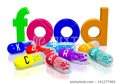 Food concept - colorful pills on white background - 3D illustration 141277468