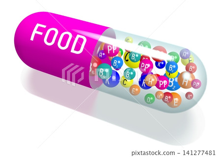 Food concept - violet capsule on white background - 3D illustration Food concept - violet capsule on white background - 3D illustration 141277481
