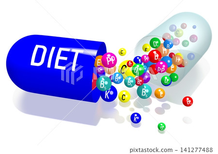 Diet concept - blue capsule on white background - 3D illustration Diet concept - blue capsule on white background - 3D illustration 141277488