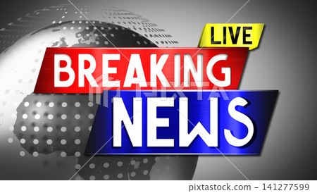 Live Breaking news banner with world map in background - 3D illustration Live Breaking news banner with world map in background - 3D illustration 141277599