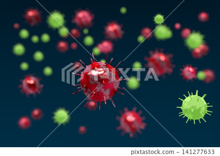 Many virus cells - 3D illustration 141277633