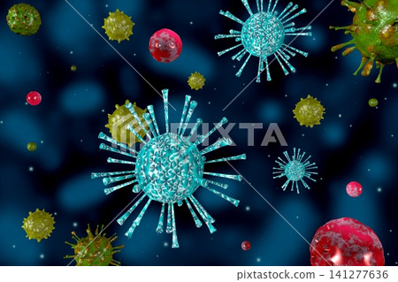 Many virus cells - 3D illustration Many virus cells - 3D illustration 141277636
