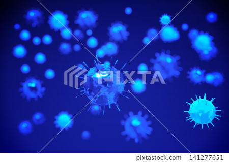 Many virus cells on blue background - 3D illustration Many virus cells on blue background - 3D illustration 141277651