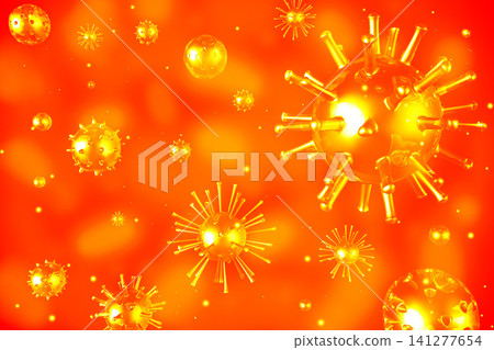 Many virus cells on orange background - 3D illustration Many virus cells on orange background - 3D illustration 141277654