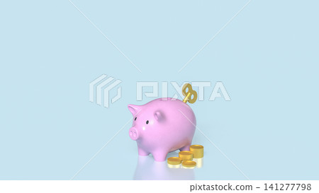 Pink Piggy Bank with Golden Coins for Smart Financial Saving 3d render. 141277798