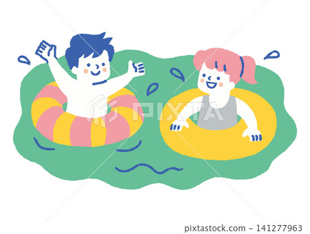 孩子們在海裡玩充氣泳圈,其樂融_color 孩子們在海裡玩充氣泳圈,其樂融_color 141277963