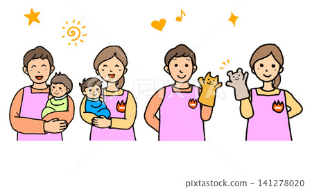 一組彩色插圖,分別描繪了一名女幼教工作者和一名男幼教工作者。 一組彩色插圖,分別描繪了一名女幼教工作者和一名男幼教工作者。 141278020