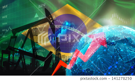Global oil production with Brazilian flag. International oil exports with Brazil flag on the economic chart Global oil production with Brazilian flag. International oil exports with Brazil flag on the economic chart 141278250