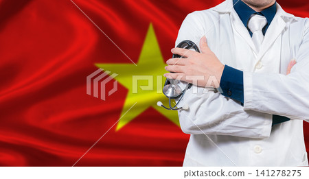 Vietnamese national health system, Medical professional holding sthetoscope isolated Vietnamese national health system, Medical professional holding sthetoscope isolated 141278275