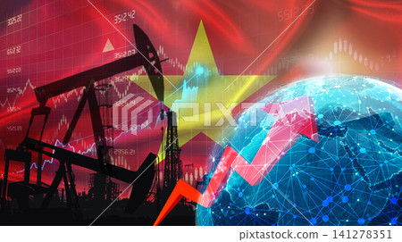Global oil production with Vietnamese flag. International oil exports with Vietnam flag on the economic chart Global oil production with Vietnamese flag. International oil exports with Vietnam flag on the economic chart 141278351
