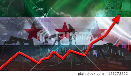 Growth of oil industry with Syrian flag. Oil production with Syrian flag, Oil pumps with Syrian flag Growth of oil industry with Syrian flag. Oil production with Syrian flag, Oil pumps with Syrian flag 141278352