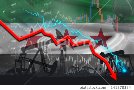 Crude crisis with Syrian flag on financial graph. Fall oil price with flag of Syria on economic chart Crude crisis with Syrian flag on financial graph. Fall oil price with flag of Syria on economic chart 141278354