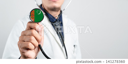 Turkmenistan healthcare system, Turkmen national healthcare concept. Hand of doctor holding stethoscope Turkmenistan healthcare system, Turkmen national healthcare concept. Hand of doctor holding stethoscope 141278360