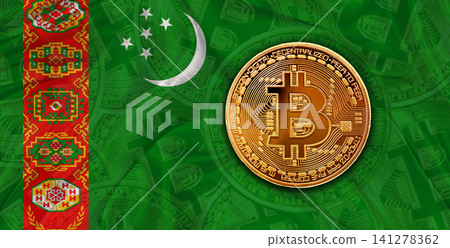 Investors in Blockchain Technology with Turkmenistan flag background. Bitcoin cryptocurrency with Turkmen flag Investors in Blockchain Technology with Turkmenistan flag background. Bitcoin cryptocurrency with Turkmen flag 141278362