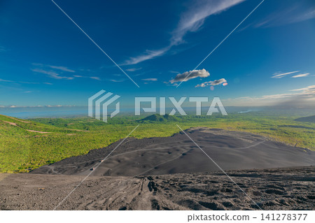Beautiful view from the top of Cerro Negro, Nicaragua. Panoramic view of Cerro Negro at sunset, Nicaragua Beautiful view from the top of Cerro Negro, Nicaragua. Panoramic view of Cerro Negro at sunset, Nicaragua 141278377