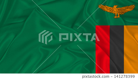 Zambian flag with fabric texture. Realistic flag of Zambia waving, National flag Zambian flag with fabric texture. Realistic flag of Zambia waving, National flag 141278399