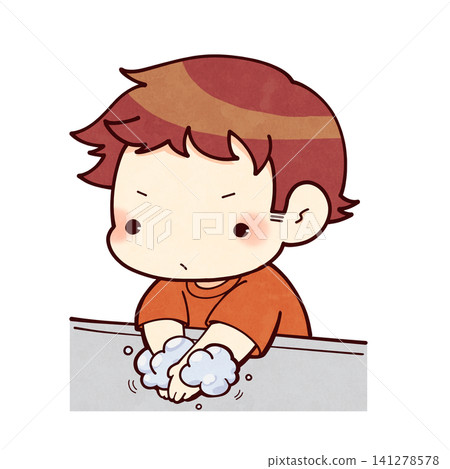洗他的手一個男孩的插圖 洗他的手一個男孩的插圖 141278578