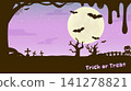 Halloween background illustration material: Full moon, bats, and cemetery - dreamy and fancy night sky frame 141278821