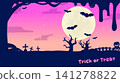 Halloween background illustration material: Full moon, bats, and cemetery - dreamy and fancy night sky frame 141278822