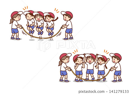 An illustration of children playing jump rope. An illustration of children playing jump rope. 141279133