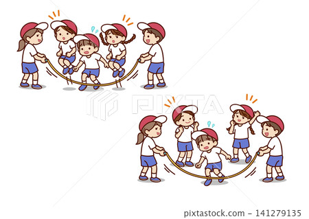 An illustration of children playing jump rope. An illustration of children playing jump rope. 141279135