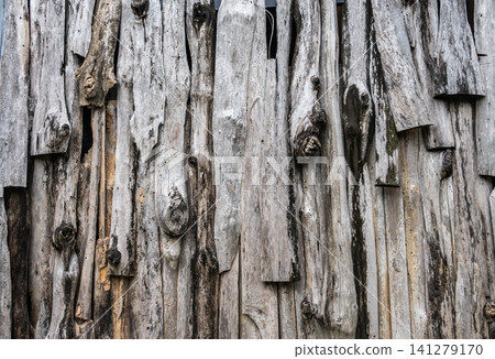 Full frame shot of wooden wall made by various size of wood. Full frame shot of wooden wall made by various size of wood. 141279170