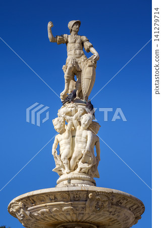 MESSINA, ITALY - NOVEMBER 06, 2018 - The fountain of Orion on Piazza del Duomo and its details MESSINA, ITALY - NOVEMBER 06, 2018 - The fountain of Orion on Piazza del Duomo and its details 141279714