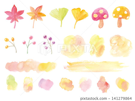 Watercolor autumn-themed plant and design parts set Watercolor autumn-themed plant and design parts set 141279864