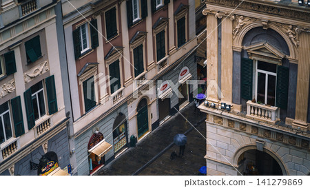 GENOA, ITALY - NOVEMBER 04, 2018 - Top aerial view of the narrow streets of the city GENOA, ITALY - NOVEMBER 04, 2018 - Top aerial view of the narrow streets of the city 141279869