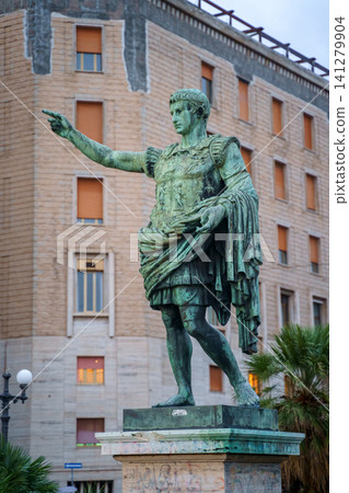 NAPLES, ITALY - NOV 5, 2018 - The statue of Octavian Augustus or Statue d'Auguste emperor in Naples NAPLES, ITALY - NOV 5, 2018 - The statue of Octavian Augustus or Statue d'Auguste emperor in Naples 141279904