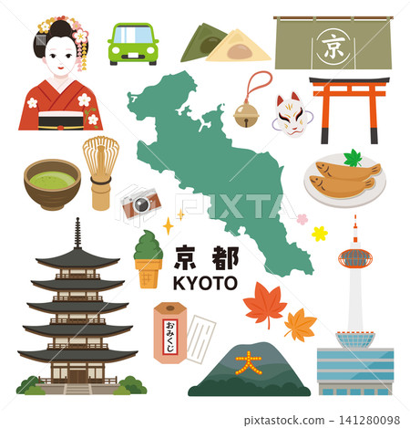 A set of illustrated icons of Kyoto's tourist attractions and culture. A set of illustrated icons of Kyoto's tourist attractions and culture. 141280098
