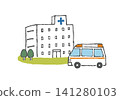 Hospital and ambulance hand-drawn vector illustration Hospital and ambulance hand-drawn vector illustration 141280103
