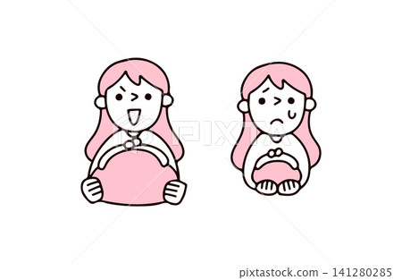 A set of illustrations of a young woman with money and a young woman with little money. A set of illustrations of a young woman with money and a young woman with little money. 141280285