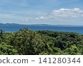 From the hilltop, you can see the forest in the foreground, the tropical sea, and the land in the distance. 141280344