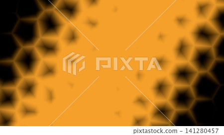 Orange and black hexagon pattern background. Abstract material with a hexagonal gradient that is slightly blurred at both ends. 141280457