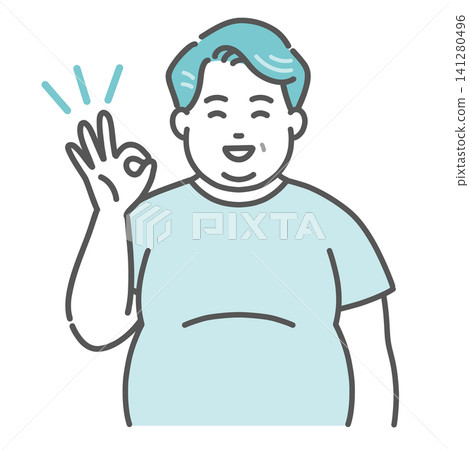 An illustration of an overweight middle-aged man smiling and giving an OK sign (in agreement/agreement). An illustration of an overweight middle-aged man smiling and giving an OK sign (in agreement/agreement). 141280496