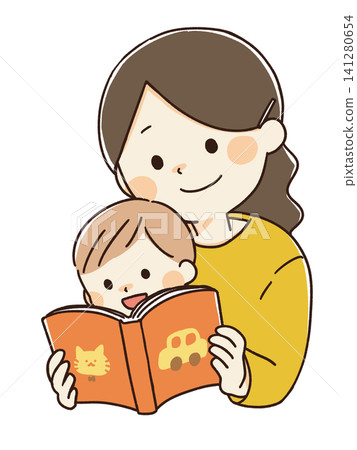Illustration of a parent and child reading a picture book Illustration of a parent and child reading a picture book 141280654