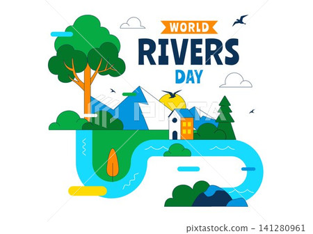 World Rivers Day Vector Illustration Featuring Flowing River Landscape, Forest Nature, Mountain Scenery, Environmental Protection, and Clean Water World Rivers Day Vector Illustration Featuring Flowing River Landscape, Forest Nature, Mountain Scenery, Environmental Protection, and Clean Water 141280961