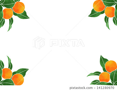 Orange corner frame illustration: A cute frame adorned with fresh citrus fruits and leaves. Orange corner frame illustration: A cute frame adorned with fresh citrus fruits and leaves. 141280970