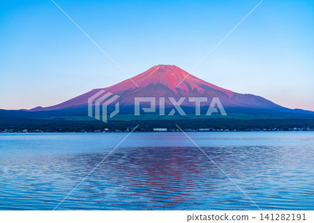 【富士山圖片】從山中湖眺望,沐浴在晨光中的富士山【山梨縣】 【富士山圖片】從山中湖眺望,沐浴在晨光中的富士山【山梨縣】 141282191