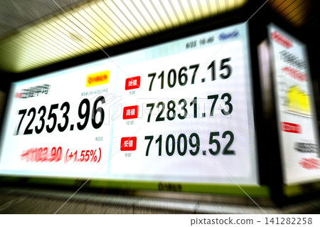 東京股市股價首度突破72,000日圓大關，收在7,2353.96日圓。東證指數也創下歷史新高。 141282258