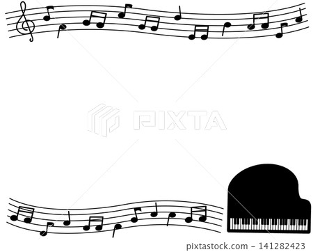 Simple frame illustration of musical notes and a piano Simple frame illustration of musical notes and a piano 141282423