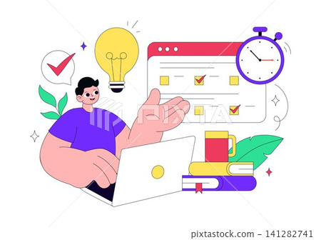 Online Test Vector Illustration Featuring Digital Exam, E Learning Assessment, Online Quiz, Remote Education, Knowledge Check, and Virtual Classroom 141282741