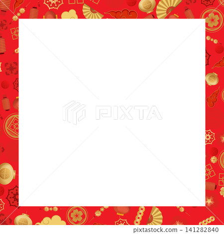 Red and Gold Lunar New Year Frame with Traditional Asian Patterns Red and Gold Lunar New Year Frame with Traditional Asian Patterns 141282840