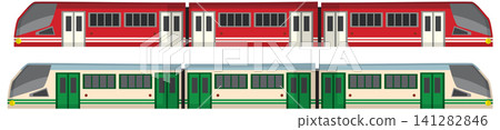 Flat Vector Illustration of Modern Red and Green Public Transit Trains Flat Vector Illustration of Modern Red and Green Public Transit Trains 141282846