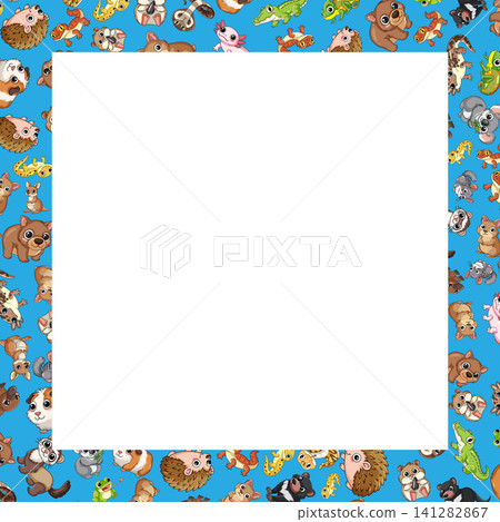 Cartoon Australian Wildlife Border with Central White Copy Space Cartoon Australian Wildlife Border with Central White Copy Space 141282867
